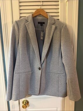 Ann Taylor Heather Gray Ponte Single-Button Blazer